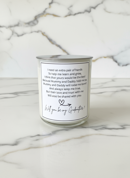 Godmother candle on marble surface